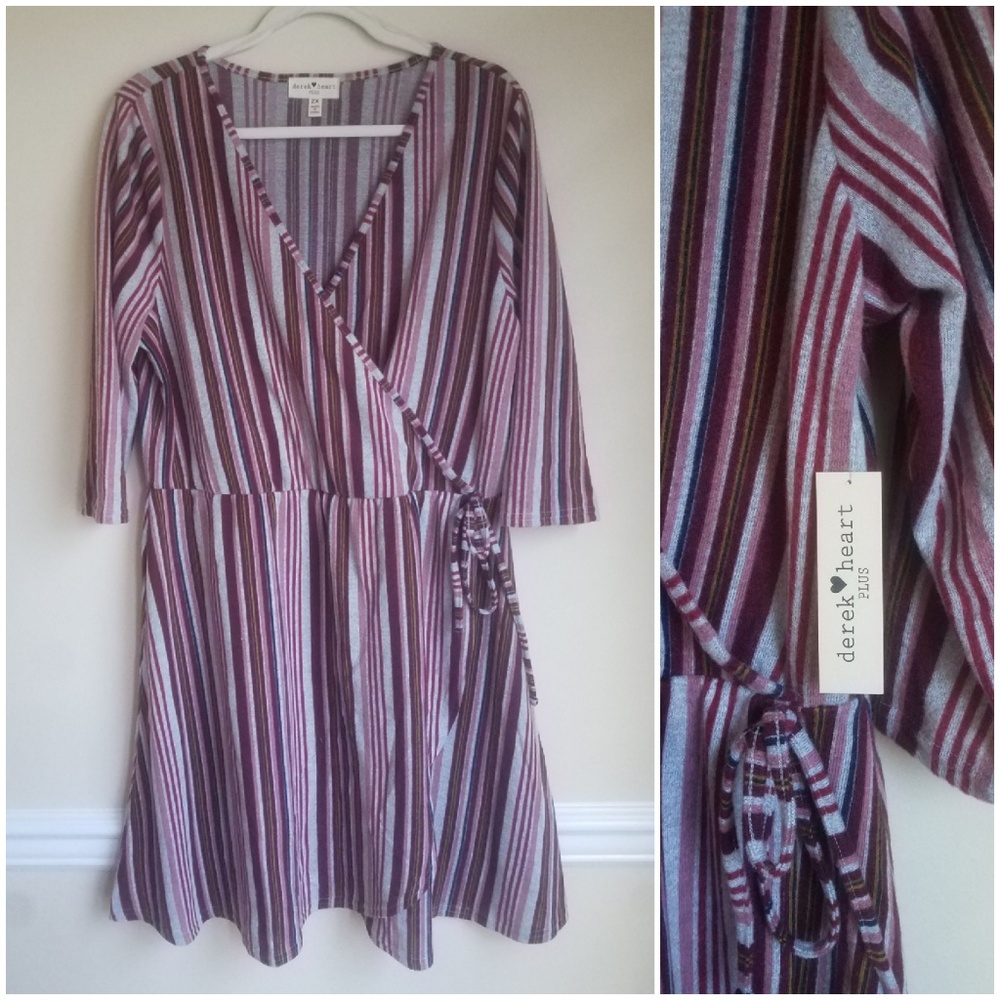 Burgundy Striped Plus Size Wrap Dress